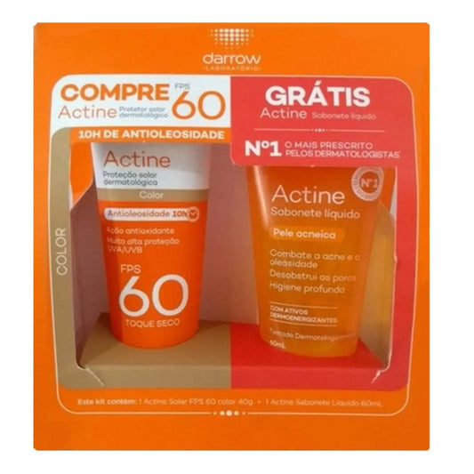 Kit Protetor Solar Facial FPS 60 com Cor 40g + Sabonete Líquido 40ml