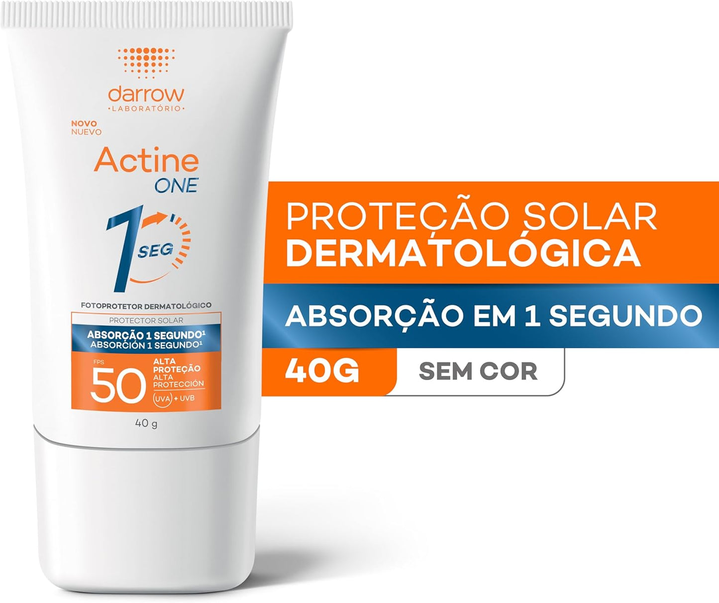 Protetor Solar Facial One FPS 50 Sem Cor 40g (Ácido Hialurônico)