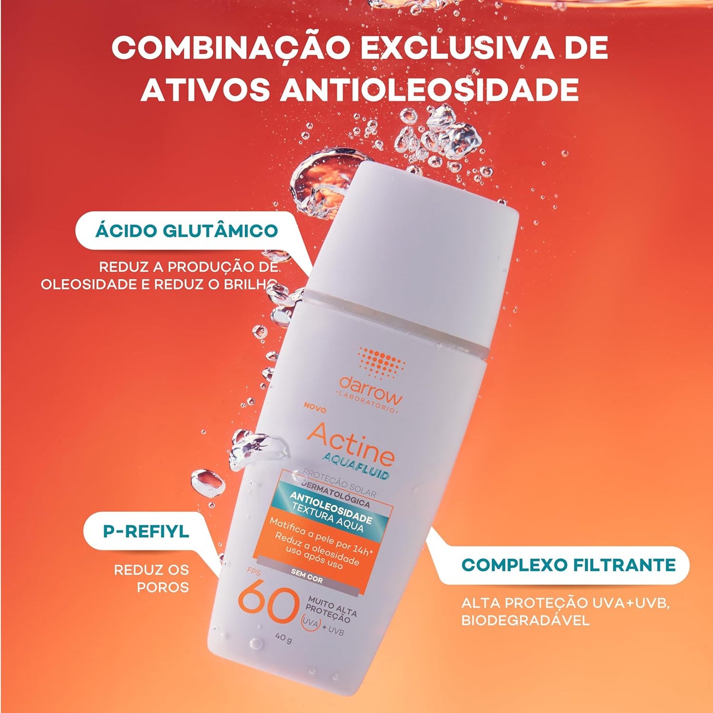 Protetor Solar Aquafluid FPS 60 com Cor 40g