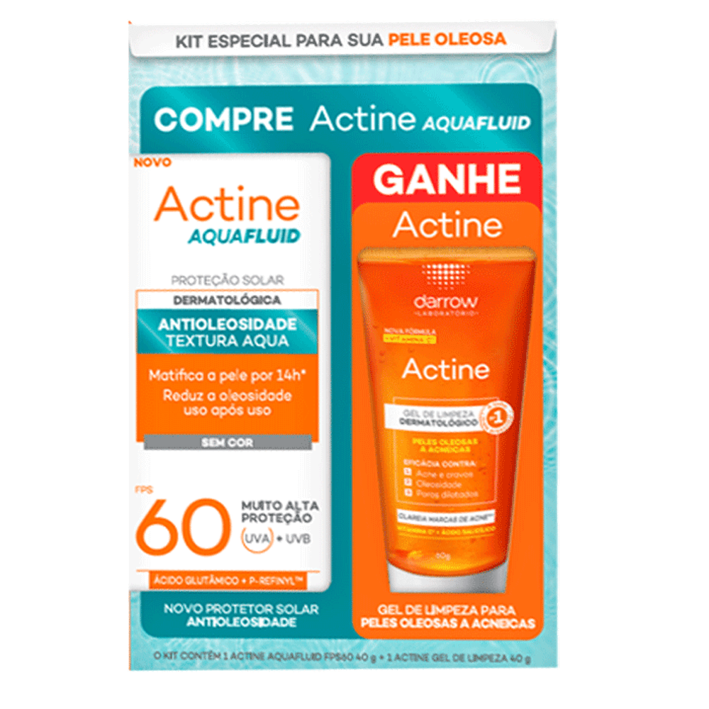 Kit Protetor Solar Aquafluid FPS 60 Antioleosidade 40g + Gel Limpeza 40g