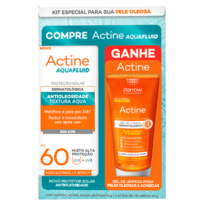 Kit Protetor Solar Aquafluid FPS 60 Antioleosidade 40g + Gel Limpeza 40g