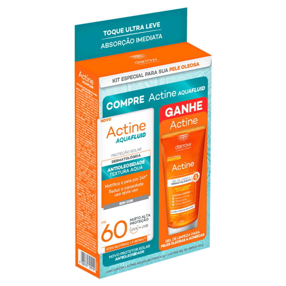 Kit Protetor Solar Aquafluid FPS 60 Antioleosidade 40g + Gel Limpeza 40g