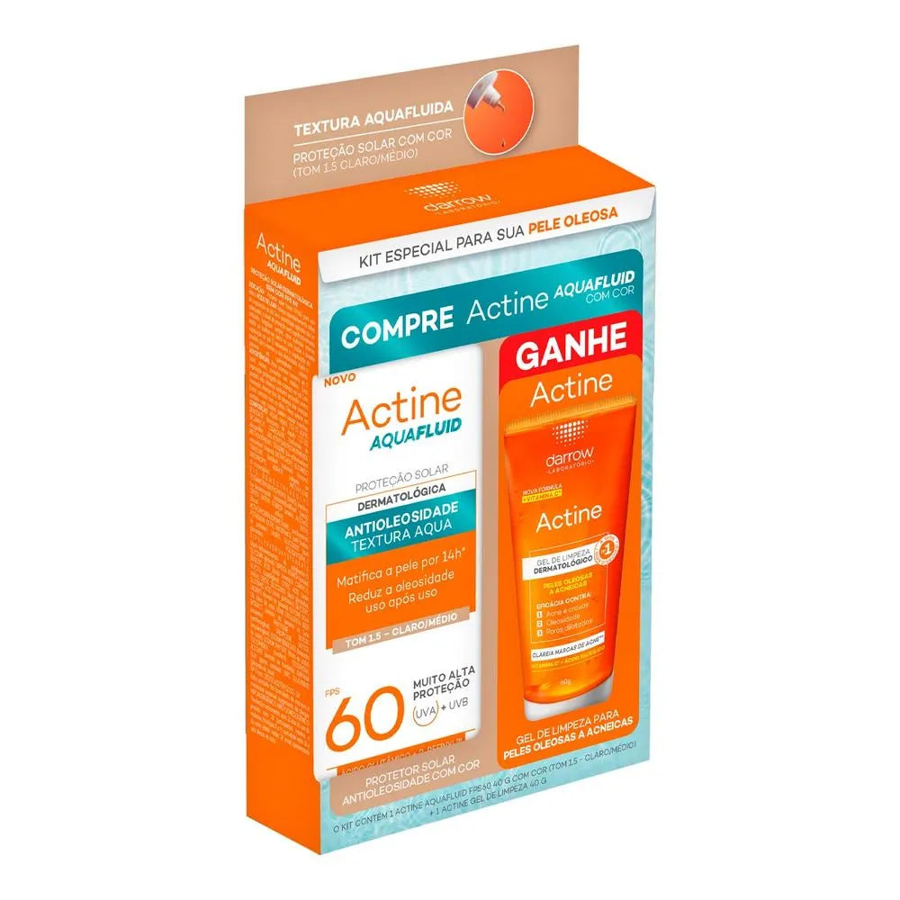 Kit Protetor Solar Aqua Fluid FPS 60 (Cor Claro/Médio) 40g + Gel Limpeza 40g