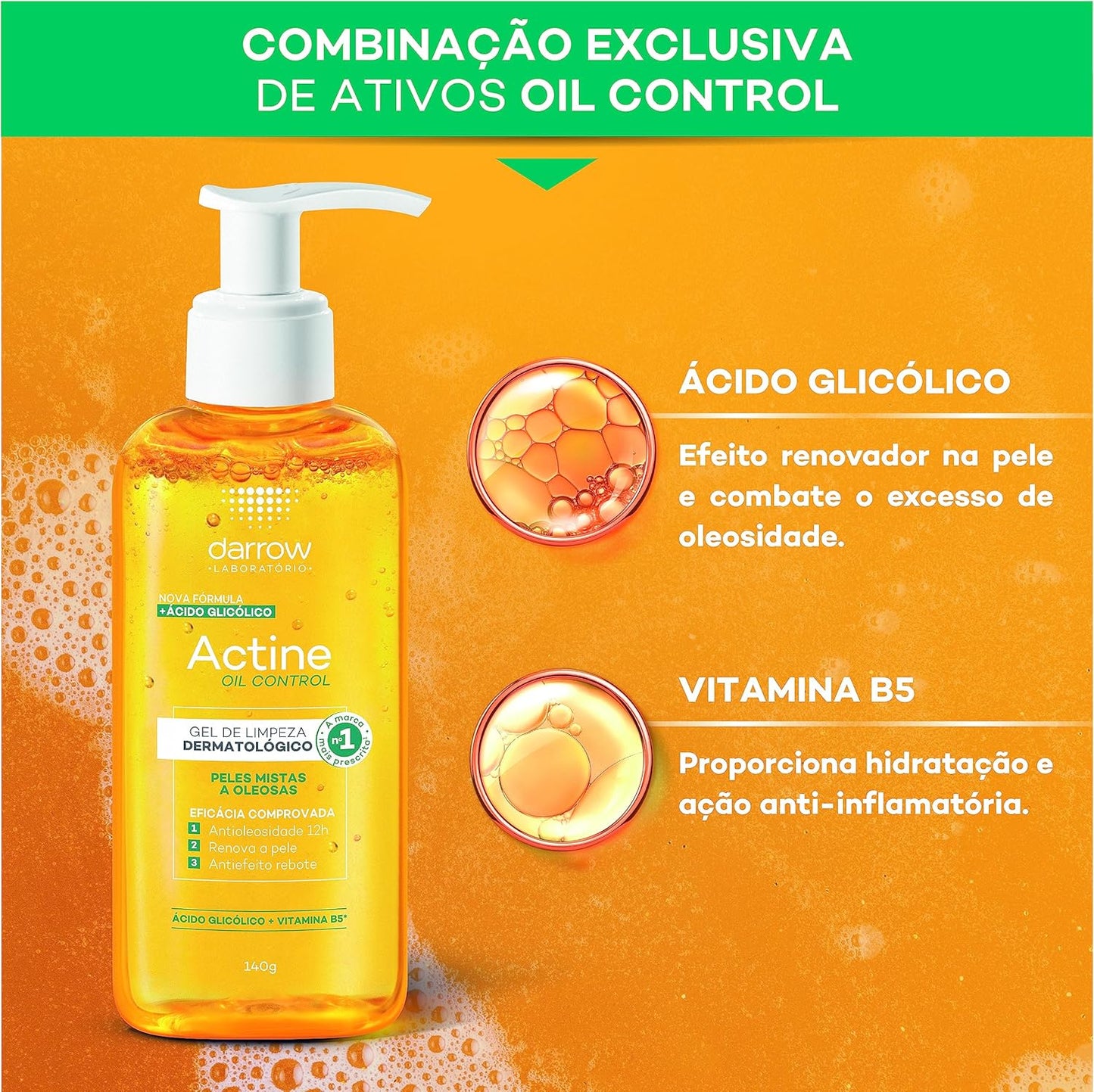 Gel de Limpeza Facial Oil Control 140g (Ácido Glicólico, Vitamina B5)