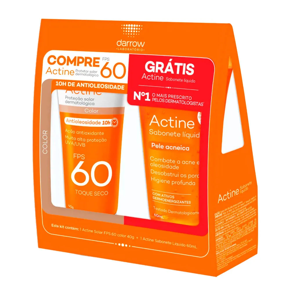 Kit Protetor Solar Facial FPS 60 com Cor 40g + Sabonete Líquido 40ml